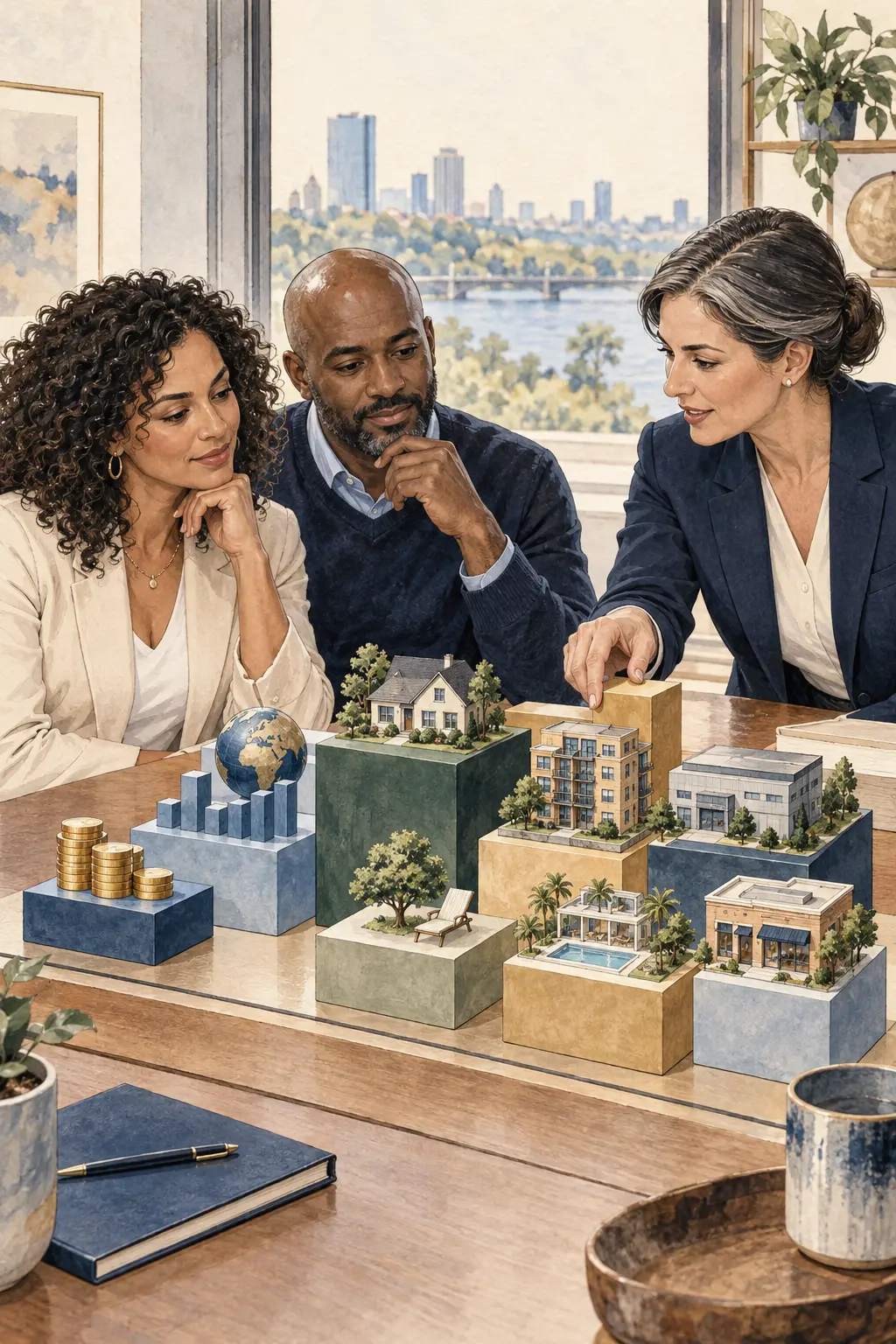 Investors comparing different portfolio blocks to consider an appropriate investment size