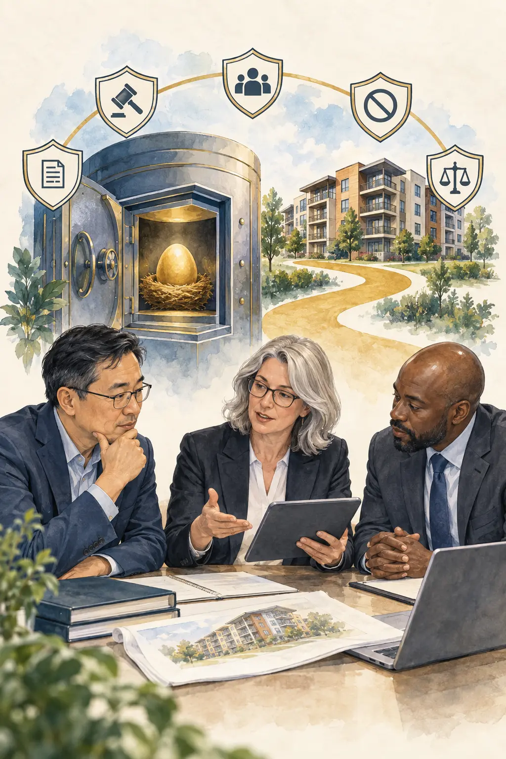Professionals discussing retirement-account rules before considering private real estate